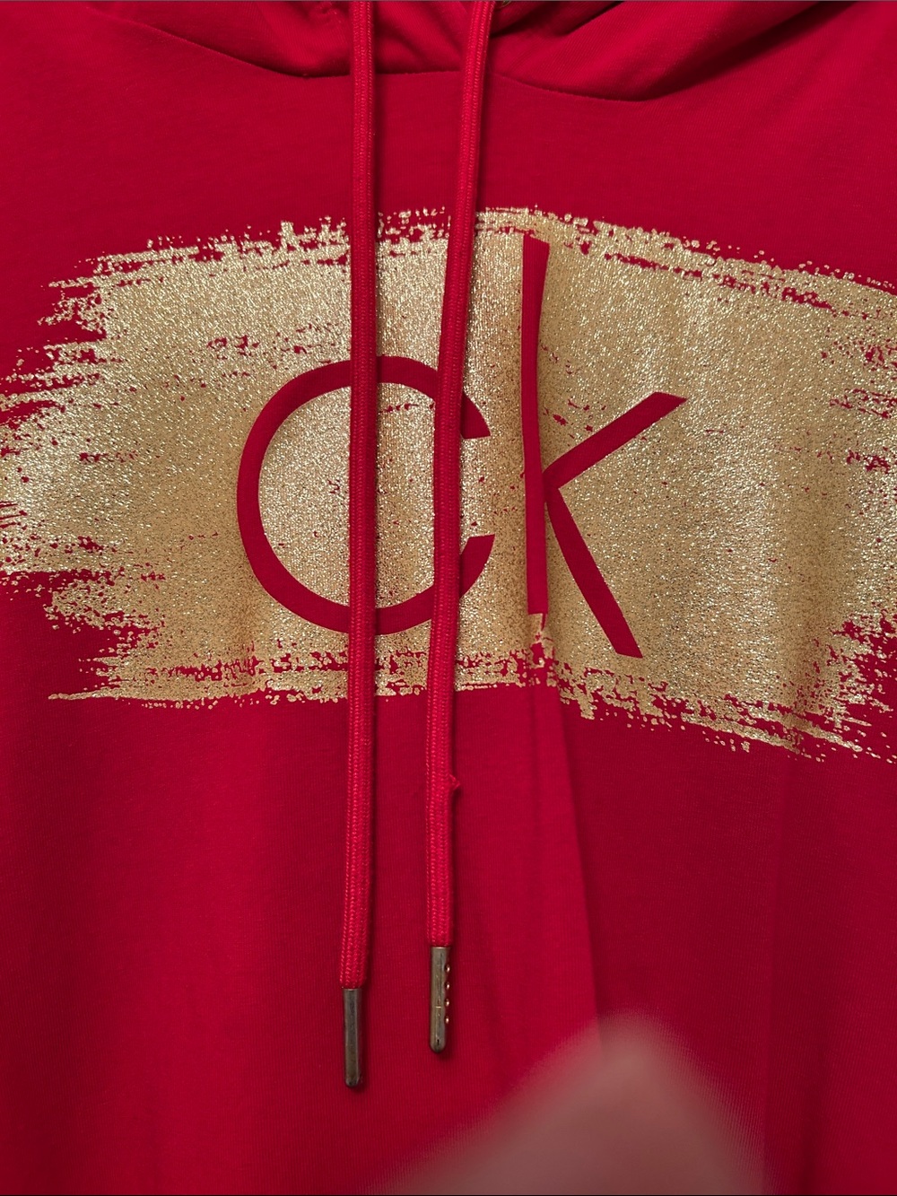 Calvin Klein Red Hoodie with Gold Brush CK Logo dress